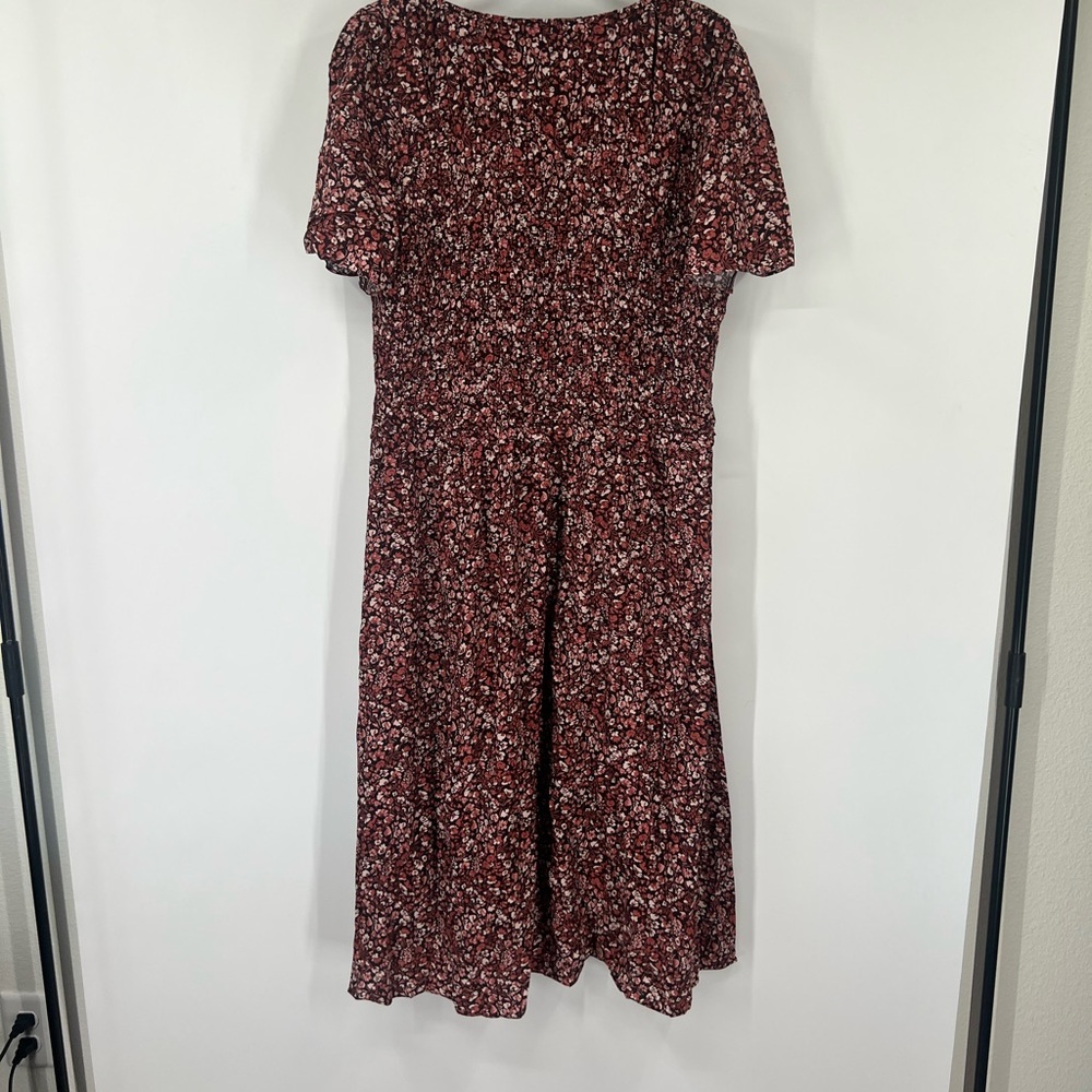 Madewell Zip-Front Flutter-Sleeve Midi Dress Floral Daphne Floral Raisin Blush - Picture 6 of 9